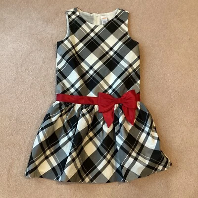 GYMBOREE HOLIDAY SEASON/ PARTY DRESS, 10, BLACK/ WHITE PLAID,RED BOW,LINED - Image 1 of 4