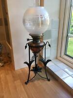 SUPERB ART NOUVEAU COPPER & WROUGHT IRON OIL LAMP - C 1890 BENSON ERA