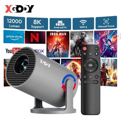 Mini Projector 8K FHD 12000Lumen LED WiFi6 Bluetooth5.4 Cinema Home Theater US - Image 1 of 4
