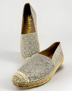 CALVIN KLEIN womens flat shoes espadrille Mules monogram Signature LOGO size 9M - Picture 1 of 18