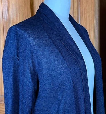Talbot NUEVO Cárdigan Largo Abierto Mezcla Lino Suéter M Azul Marino Bolsillos Mediano Foto 1 de 4