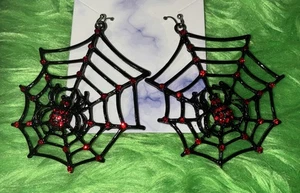 Black & Red Spiderweb Earrings. Unique, Cute, Festive, Shiny, Halloween - Picture 1 of 6