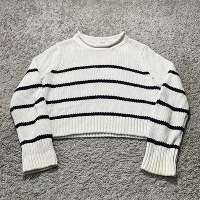 La Ligne Roll Neck Striped Fisherman Sweater White Black Striped Large Cropped - Image 1 of 4