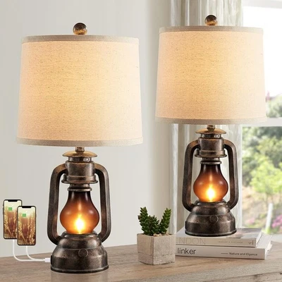 Farmhouse Lantern Table Lamps for Living Room Set of 2, Vintage Bedroom  - Image 1 of 4