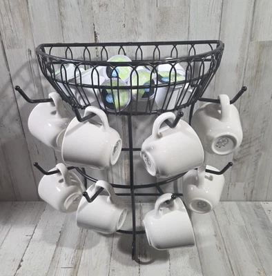 Juego de 8 tazas de café Homer Laughlin blancas vintage tazas de metal árbol K taza almacenamiento Foto 1 de 4