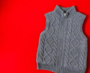 BEAMS Heart Men Wool Blend Zip Vest Size M / 48 Gray Cable Knit Waistcoat - Picture 1 of 20