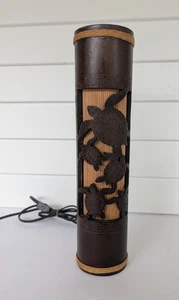 Vintage Sea Turtles Tiki Lamp Carved Koa Wood Bamboo Hawaiian 16" Polynesian - Picture 1 of 23