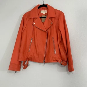 Neu mit Etikett Michael Kors Vintage Leder Moto Jacke orange Biker Reißverschluss Jacke XS - Bild 1 von 18