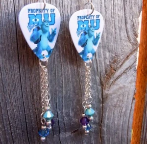 Sully from Monsters University Guitar Pick Earrings Swarovski Crystal Dangles - Picture 1 of 3