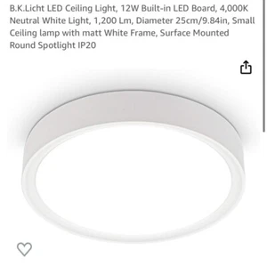 B.K.Licht Ceiling Light. 12W built in LED. White - Picture 1 of 7
