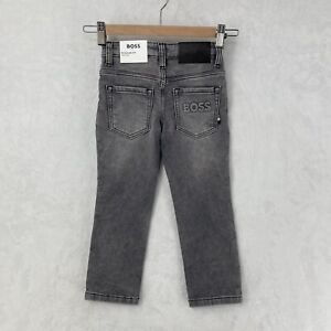 Hugo Boss Jeans Kids Youth 4T Gray Regular Fit Knitted Denim Embossed NEW $100