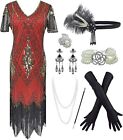 IWIWB 1920s Sequin Vintage Dress Beaded Gatsby Flapper Dress with Accessories Se