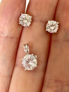 Genuine 925 Sterling Silver Cubic Zirconia Earrings and Pendant Set - Picture 1 of 11