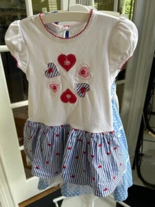 Girl's Rare Editions Gymboree Hearts Polka Dots Blue Dresses Set Size 5 6 Lot - Picture 1 of 23