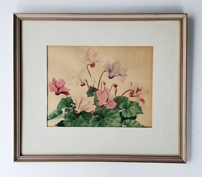 Superb Antique Watercolor Floral Study of Cyclamens Signed Anne Louise Chestnut - Image 1 of 3