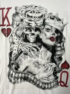 T-shirt teschio re regina di cuori L graffiti art anni 90 stile vintage streetwear - Foto 1 di 11