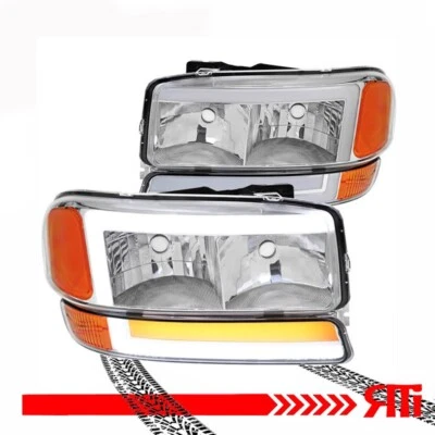For 99-06 GMC Sierra Yukon Headlight DL LED Sequential Bumper Trun Signal Chrome - Image 1 of 4