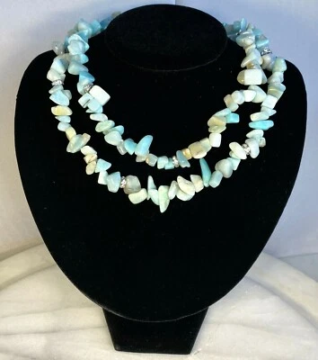 Collar Sautoir con broche de plata esterlina Rondell cristal ágata calcedonia azul 37" Foto 1 de 4