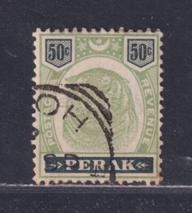 Malaya Perak Scott 56 Used 1899 50c Green & Black Bengal Tiger SCV $190 - Picture 1 of 2
