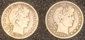 Lotto di 2 monete argento 50 centesimi mezzo dollaro da barbiere USA 1912 e 1912-D - Foto 1 di 10