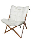 Zenithen Indoor Wood Butterfly Accent Chair For Dorms, Bedrooms, Creme White