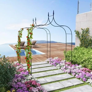 2 PACK Metal Garden Arch Gothic Arbor Climbing Rose Plants Outdoor Archway - Picture 1 of 9