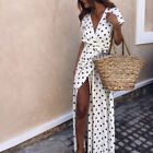 Women Boho Short Sleeve Dresses V-Neck Low Cut Printed Polka Dot Dress Sundr Ⓢ