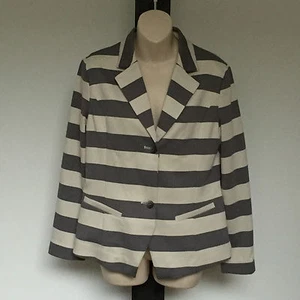 'YARRA TRAIL' BNWT SIZE 'S' (10) TAUPE & CREAM STRIPED LONG SLEEVE LINED JACKET - Picture 1 of 7