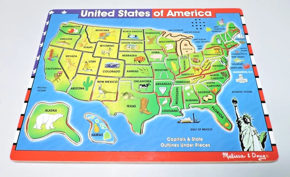 Rompecabezas de sonido de mapa de madera Melissa & Doug Deluxe EE. UU. - ¡SELECCIONA UNA PIEZA de repuesto! Foto 1 de 1