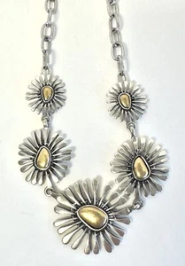 LUCKY BRAND Sunburst Reversible Chunky Silver Tone Brass accent Chain Necklace - Picture 1 of 7
