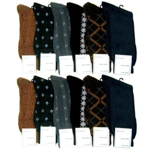 12 Pairs Mens Dress Socks Variety Of Patterns Size 10 13 Lightweight Up Cuff - Picture 1 of 1