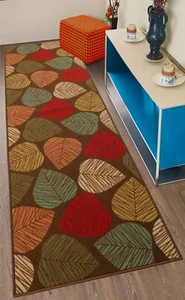 Alfombra de corredor de diseño marrón hojas lavables tamaño personalizado - Imagen 1 de 6