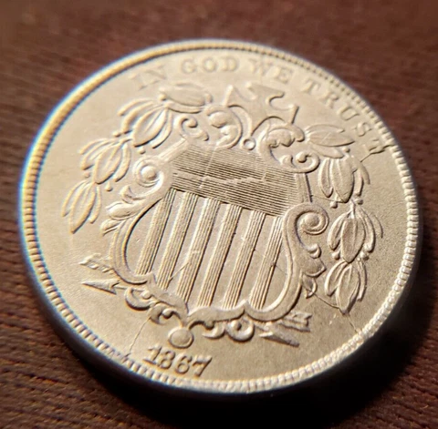 1867 Nickel 5 Cent Piece BU Choice US Type Coin  MULTI DIE CRACK ERRORS Cover