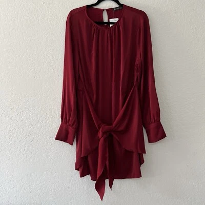 全新带标签 Pretty Garden 缎面长袖分体袖口绑带前弹性腰连衣裙 XXL — 第 1/4 张图片