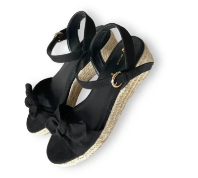 Very Wedged Cross Front Open Toe Sandal Black Size UK5 canvas summer casual - Image 1 of 4