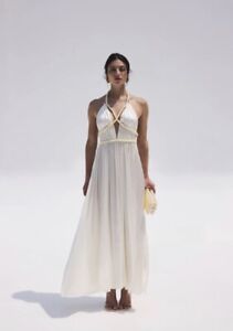 CULT GAIA Salee gown white silk Grecian beaded maxi dress wedding bride 12 NWT