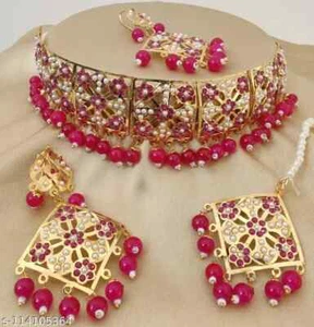 Hochwertiges Jadau Choker Halskette mit schönen Ohrringen Tika Set Schmucksetb - Bild 1 von 2