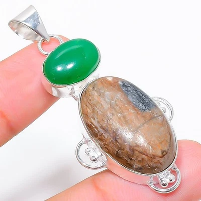 Picasso Jaspe, piedra preciosa de ónix verde 925 colgante de joyería de... - Imagen 1 de 4