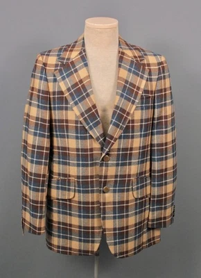 Blazer/chaqueta a cuadros azul y tostado de colección para hombre como nueva años 70 talla 38 R lana años 70 Foto 1 de 4