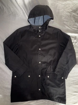 Chaqueta de lluvia J Crew impermeable con capucha forro negro azul para mujer pequeña Foto 1 de 4