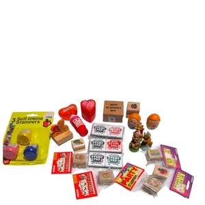 Vintage Mini Stempel Lot 90er Kidcore Urlaub Sport Bär Ei Kopf Bastelset 19 + Blöcke - Bild 1 von 11