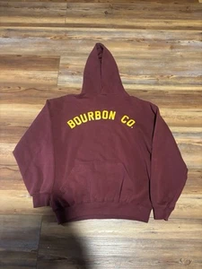 Vintage 90s Russell Athletic Maroon Bourbon Co Pullover Hoodie Size Large - Bild 1 von 6