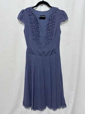 Emporio Armani Silk Party Wedding Dress Frills Knee Length Sz 38 Periwinkle Blue - Image 1 of 4