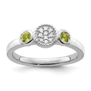 Solid Sterling Silver Stackable Expressions Dbl Round Peridot & Dia. Ring - Picture 1 of 7