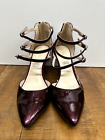 Liz Claiborne Hara women size 8M burgundy faux leather buckle straps heel shoe