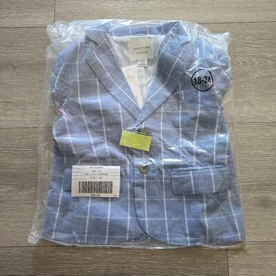 Janie and Jack THE TATTERSALL BLAZER LINO-ALGODÓN 18-24M Azul Foto 1 de 4