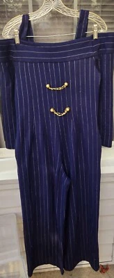 Romper listrado azul marinho vintage JRT By Newport News anos 90 fora do ombro um... - Imagem 1 de 4