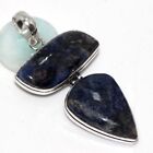 925 Silver Plated-sodalite Ethnic Long Gemstone Pendant Jewelry 2.5" Au A349