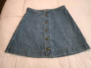 American Apparel Size Large Denim Button Front A-Line Mini Skirt Medium Wash - Picture 1 of 7