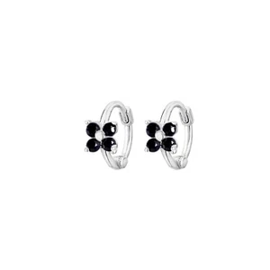 Plata de Ley Aro Mini Cz Negro Flor Motivo Estrella Huggie Articulado Pendientes - Imagen 1 de 10
